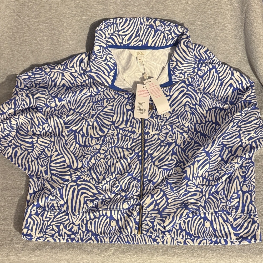 Lilly Pulitzer Wrenley UPF 50+ Zip Up Jacket XL Martinique Blue Zee Bebe NWT